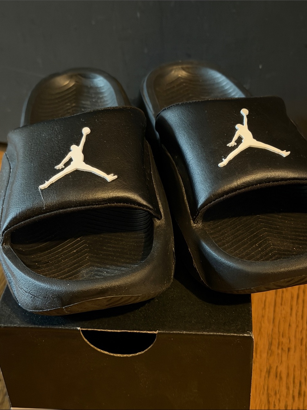 Jordan Black Slide Sandals with White Jumpman Accent